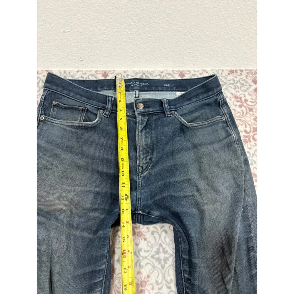 Banana Republic Traveler Slim Fit Jeans Mens 33x32 Dark Wash Distressed Denim